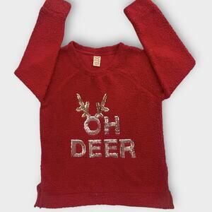 Faded Glory Sweater Top Womens Large Red Sherpa Fleece Christmas Holiday Sequins